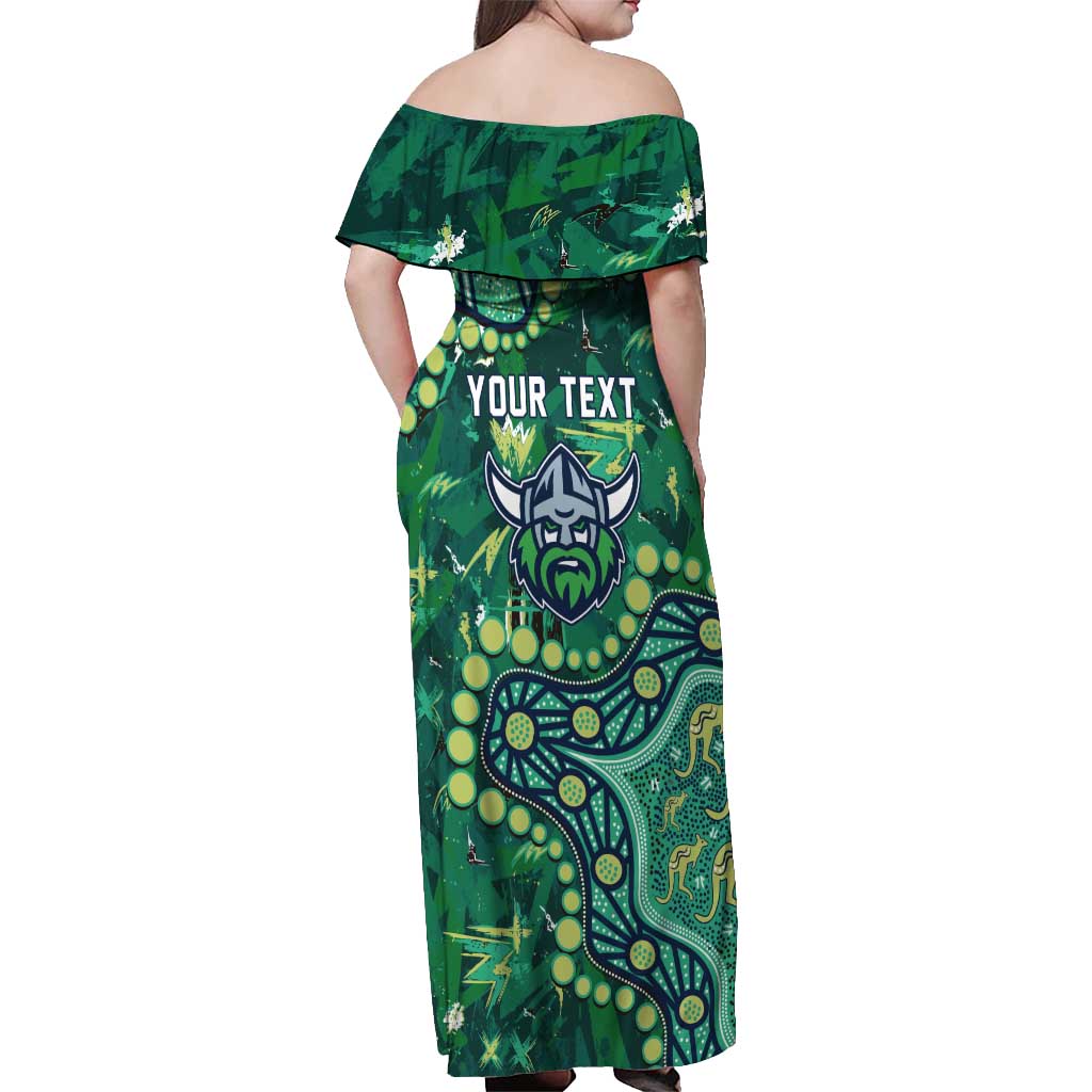 Personalized Canberra Raiders Off Shoulder Maxi Dress Aboriginal Pattern with Graffiti Style Design