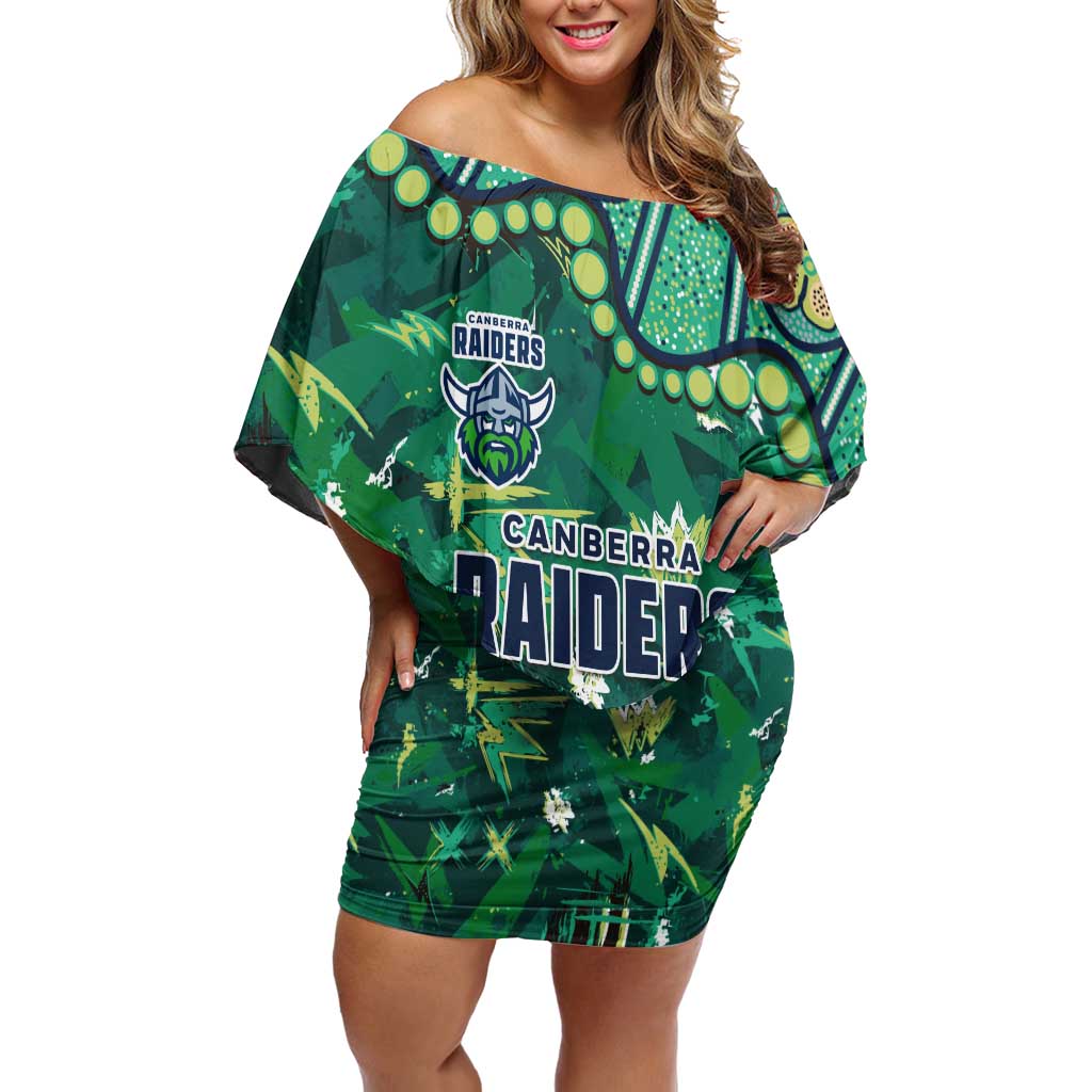 Personalized Canberra Raiders Off Shoulder Short Dress Aboriginal Pattern with Graffiti Style Design