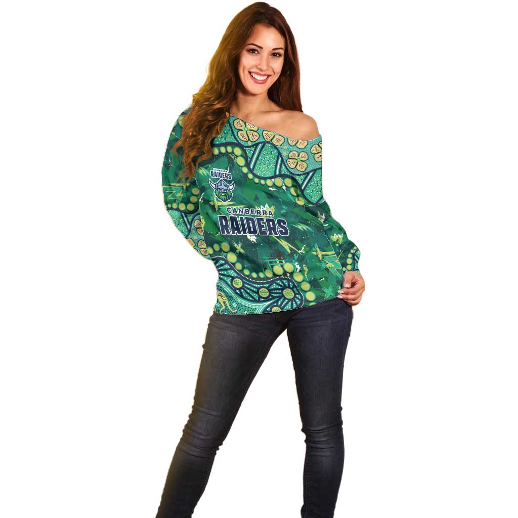 Personalized Canberra Raiders Off Shoulder Sweater Aboriginal Pattern with Graffiti Style Design