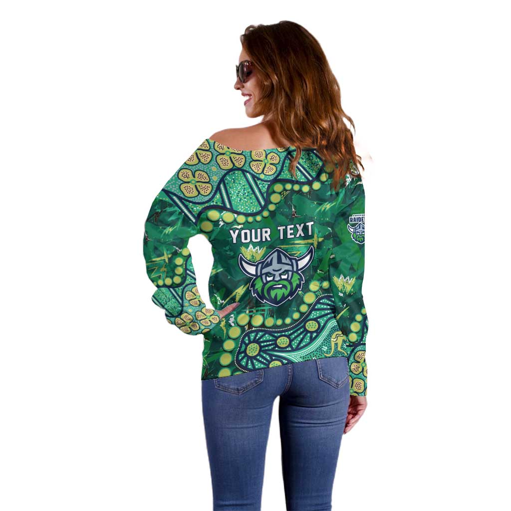Personalized Canberra Raiders Off Shoulder Sweater Aboriginal Pattern with Graffiti Style Design