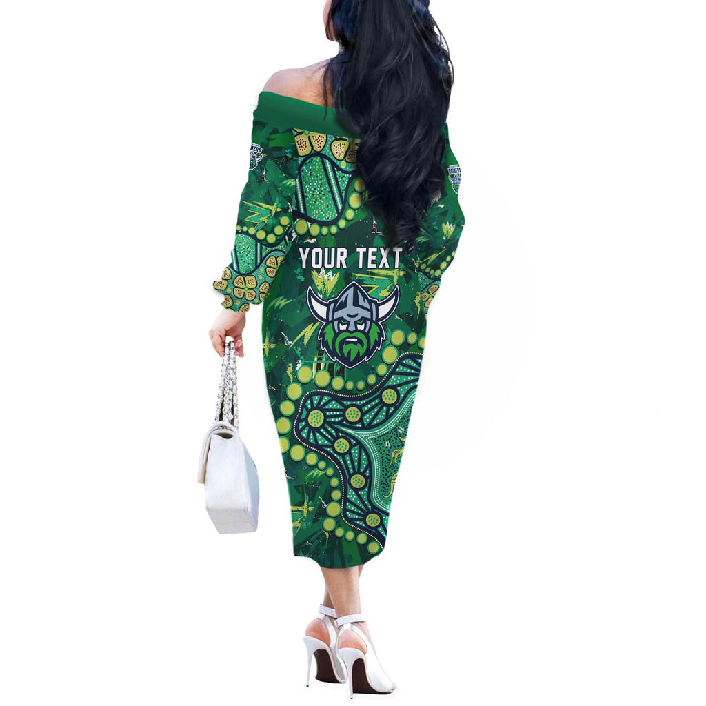 Personalized Canberra Raiders Off The Shoulder Long Sleeve Dress Aboriginal Pattern with Graffiti Style Design