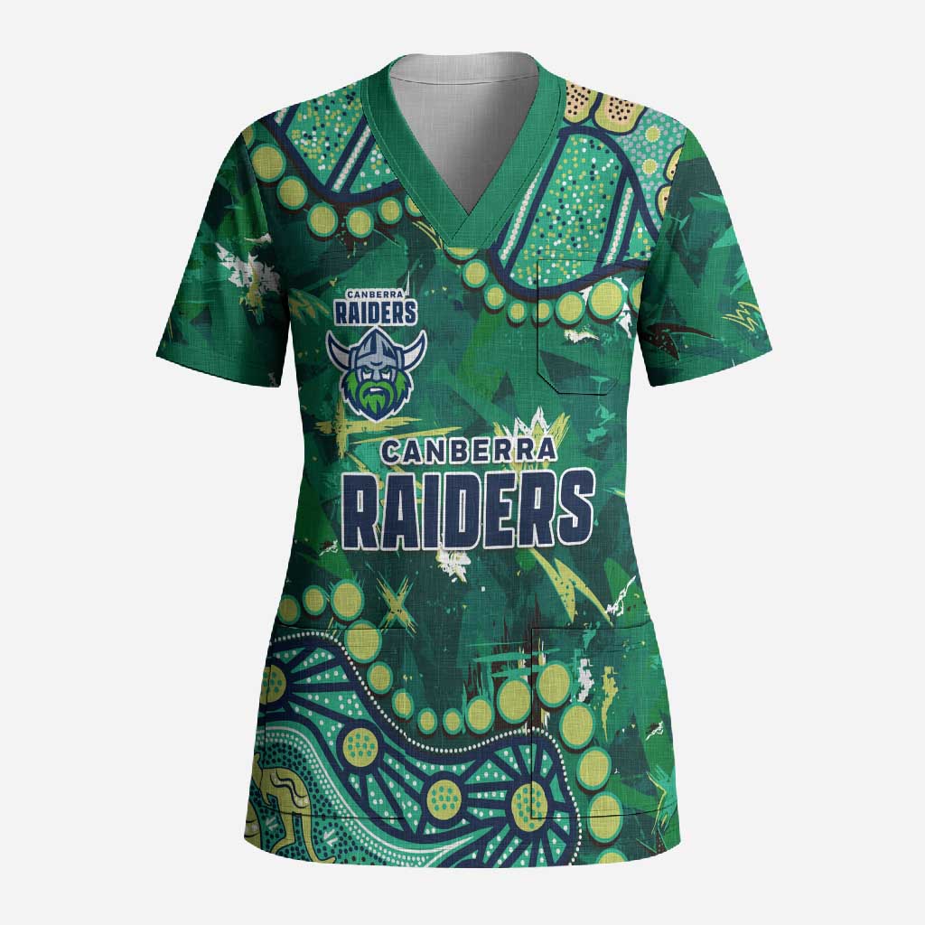 Personalized Canberra Raiders Scrub Top Aboriginal Pattern with Graffiti Style Design