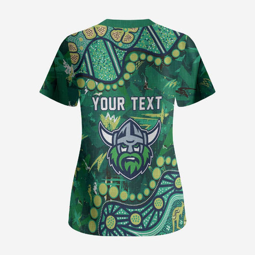 Personalized Canberra Raiders Scrub Top Aboriginal Pattern with Graffiti Style Design
