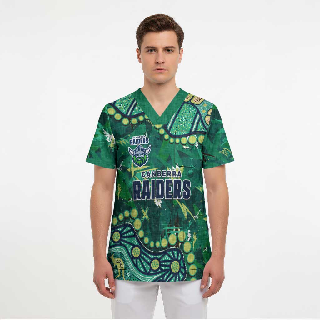 Personalized Canberra Raiders Scrub Top Aboriginal Pattern with Graffiti Style Design