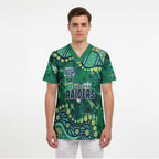 Personalized Canberra Raiders Scrub Top Aboriginal Pattern with Graffiti Style Design