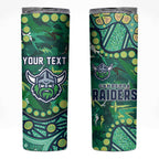 Personalized Canberra Raiders Skinny Tumbler Aboriginal Pattern with Graffiti Style Design