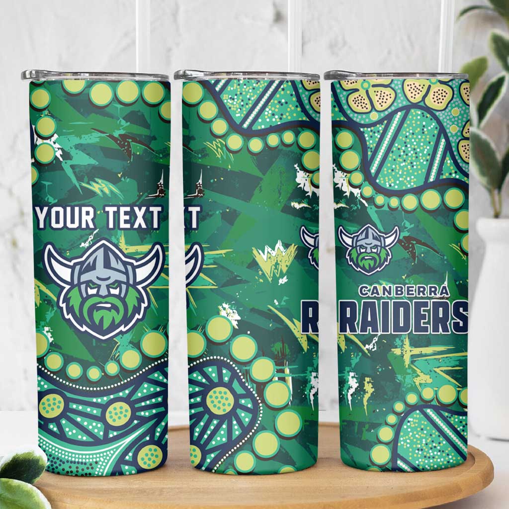Personalized Canberra Raiders Skinny Tumbler Aboriginal Pattern with Graffiti Style Design