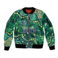 Personalized Canberra Raiders Sleeve Zip Bomber Jacket Aboriginal Pattern with Graffiti Style Design