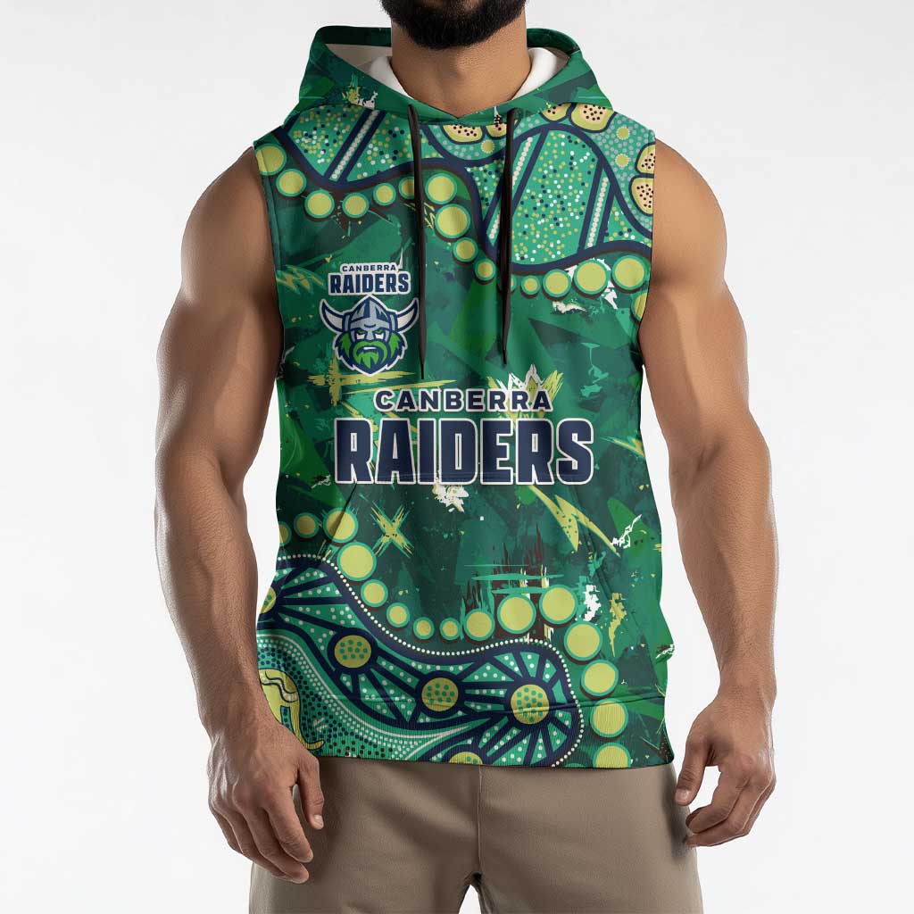 Personalized Canberra Raiders Sleeveless Hoodie Aboriginal Pattern with Graffiti Style Design