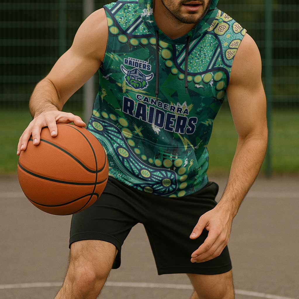 Personalized Canberra Raiders Sleeveless Hoodie Aboriginal Pattern with Graffiti Style Design