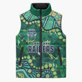 Personalized Canberra Raiders Sleeveless Puffer Jacket Aboriginal Pattern with Graffiti Style Design