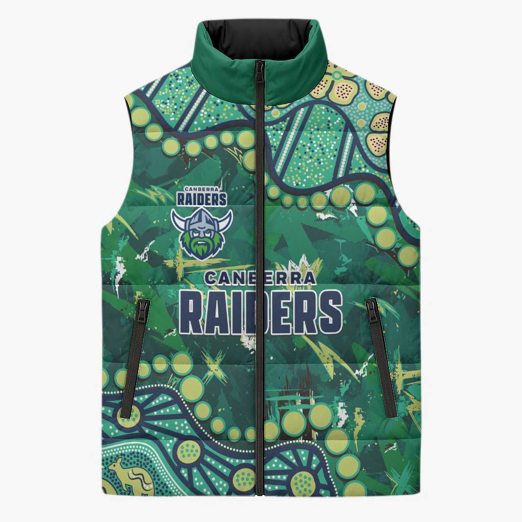 Personalized Canberra Raiders Sleeveless Puffer Jacket Aboriginal Pattern with Graffiti Style Design