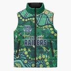 Personalized Canberra Raiders Sleeveless Puffer Jacket Aboriginal Pattern with Graffiti Style Design