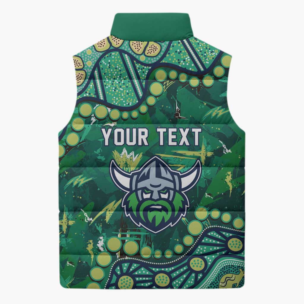 Personalized Canberra Raiders Sleeveless Puffer Jacket Aboriginal Pattern with Graffiti Style Design