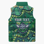 Personalized Canberra Raiders Sleeveless Puffer Jacket Aboriginal Pattern with Graffiti Style Design