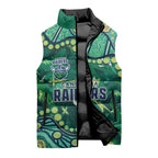 Personalized Canberra Raiders Sleeveless Puffer Jacket Aboriginal Pattern with Graffiti Style Design