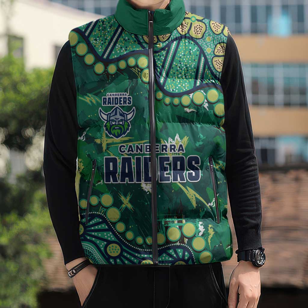 Personalized Canberra Raiders Sleeveless Puffer Jacket Aboriginal Pattern with Graffiti Style Design