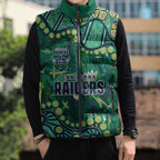 Personalized Canberra Raiders Sleeveless Puffer Jacket Aboriginal Pattern with Graffiti Style Design