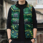 Personalized Canberra Raiders Sleeveless Puffer Jacket Aboriginal Pattern with Graffiti Style Design