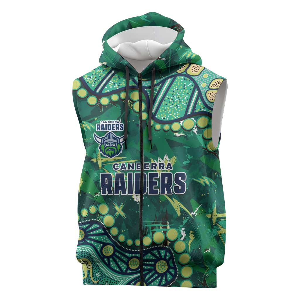 Personalized Canberra Raiders Sleeveless Zip Hoodie Aboriginal Pattern with Graffiti Style Design