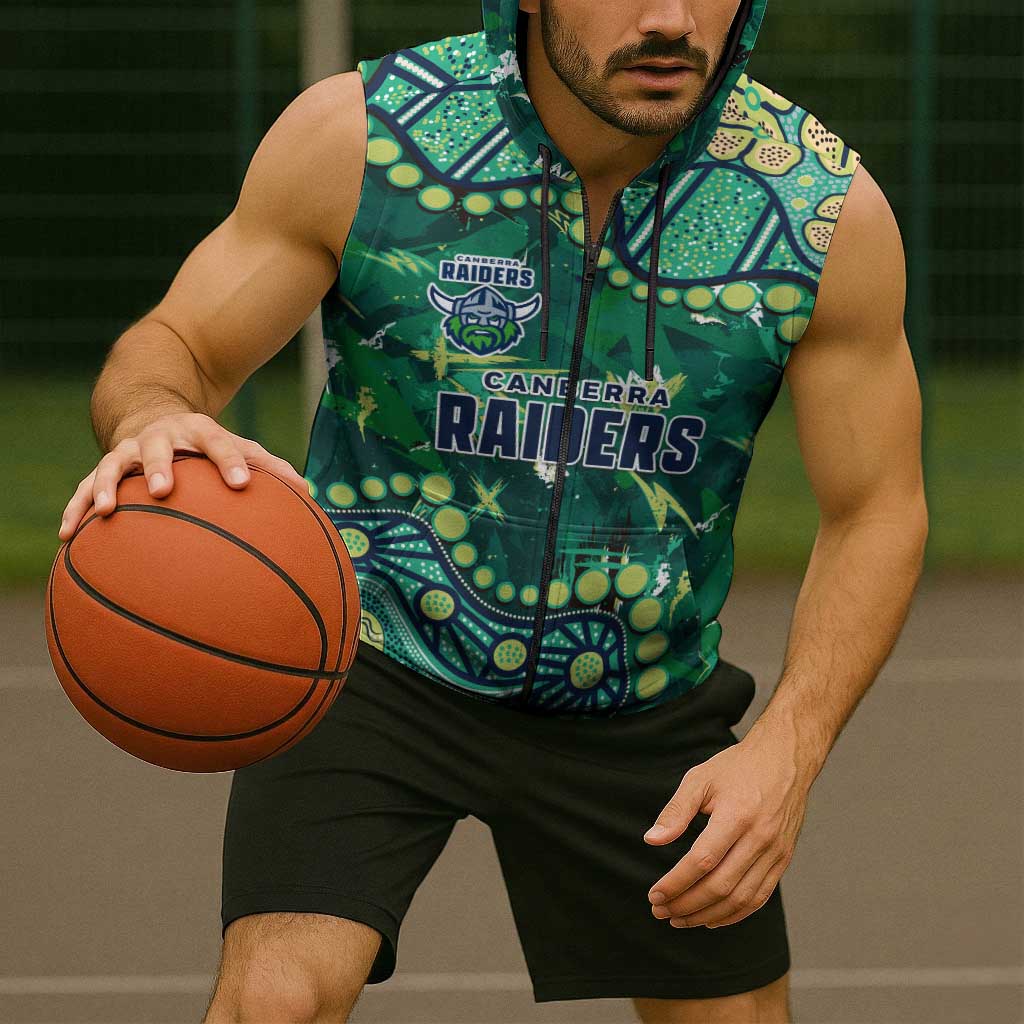 Personalized Canberra Raiders Sleeveless Zip Hoodie Aboriginal Pattern with Graffiti Style Design