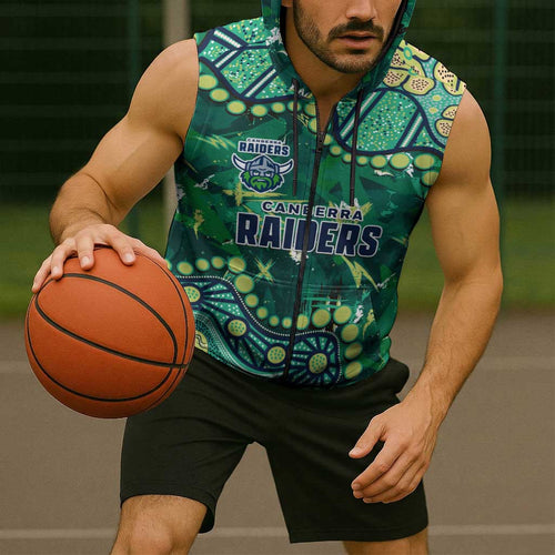 Personalized Canberra Raiders Sleeveless Zip Hoodie Aboriginal Pattern with Graffiti Style Design