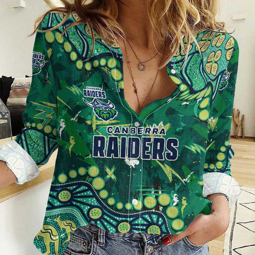 Personalized Canberra Raiders Women Casual Shirt Aboriginal Pattern with Graffiti Style Design