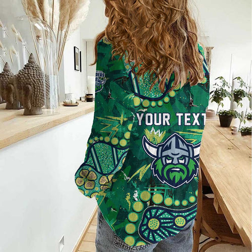 Personalized Canberra Raiders Women Casual Shirt Aboriginal Pattern with Graffiti Style Design