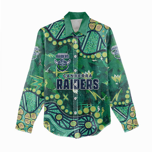 Personalized Canberra Raiders Women Casual Shirt Aboriginal Pattern with Graffiti Style Design