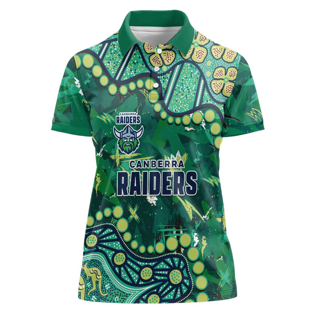 Personalized Canberra Raiders Women Polo Shirt Aboriginal Pattern with Graffiti Style Design