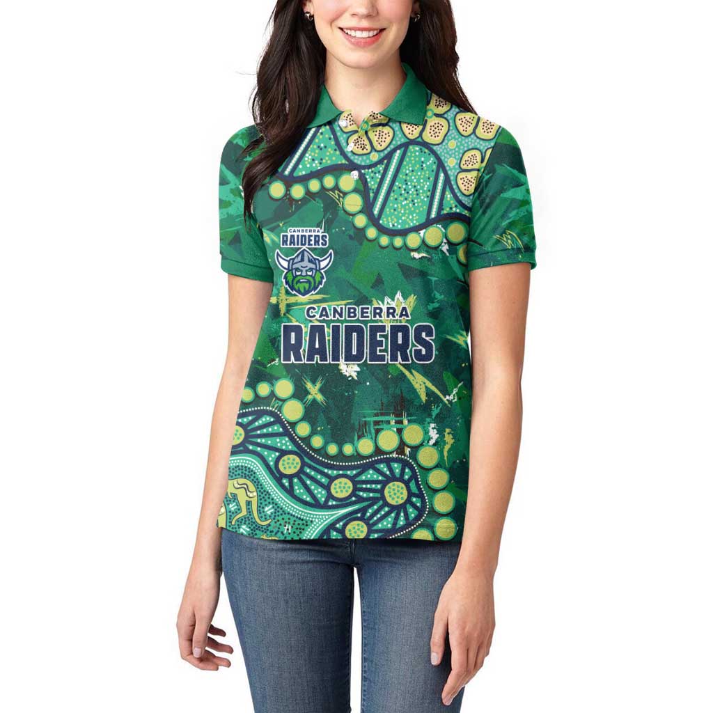 Personalized Canberra Raiders Women Polo Shirt Aboriginal Pattern with Graffiti Style Design
