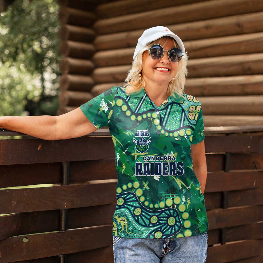 Personalized Canberra Raiders Women Polo Shirt Aboriginal Pattern with Graffiti Style Design