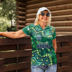 Personalized Canberra Raiders Women Polo Shirt Aboriginal Pattern with Graffiti Style Design