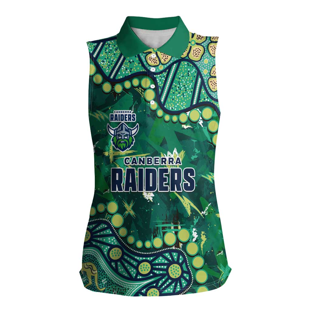 Personalized Canberra Raiders Women Sleeveless Polo Shirt Aboriginal Pattern with Graffiti Style Design