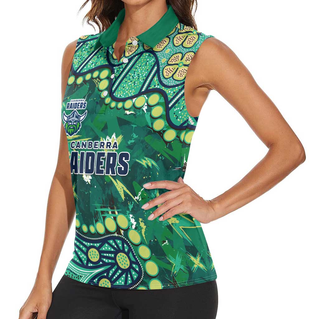 Personalized Canberra Raiders Women Sleeveless Polo Shirt Aboriginal Pattern with Graffiti Style Design