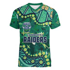 Personalized Canberra Raiders Women V-Neck T-Shirt Aboriginal Pattern with Graffiti Style Design
