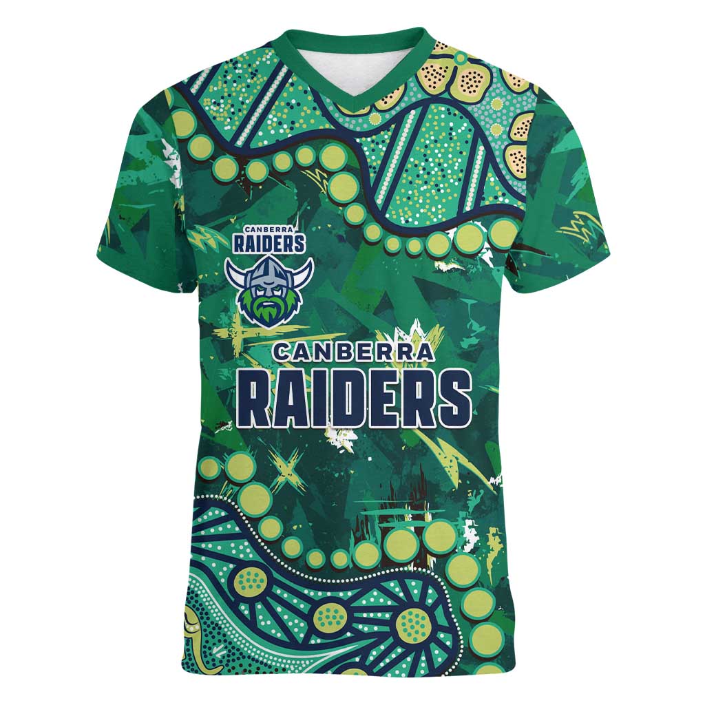 Personalized Canberra Raiders Women V-Neck T-Shirt Aboriginal Pattern with Graffiti Style Design