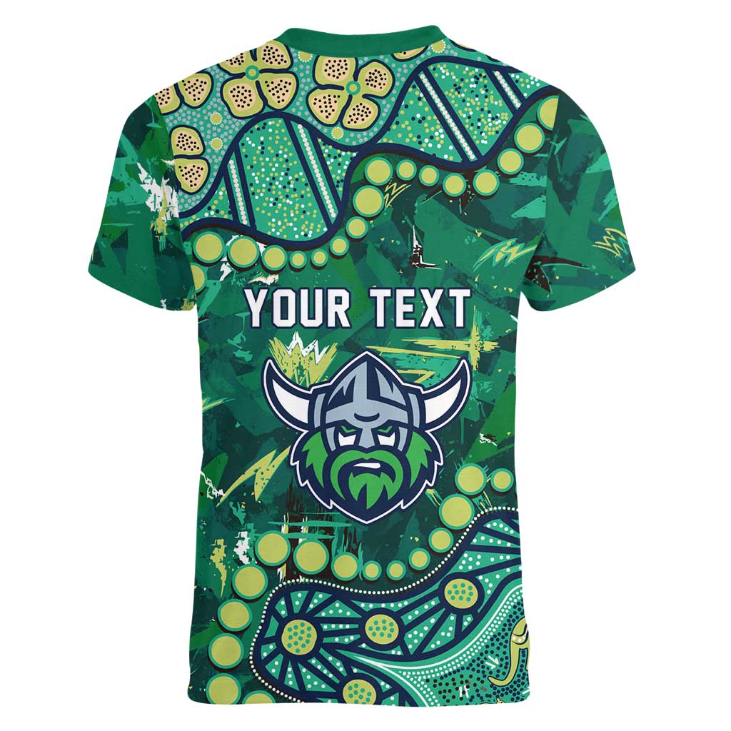 Personalized Canberra Raiders Women V-Neck T-Shirt Aboriginal Pattern with Graffiti Style Design
