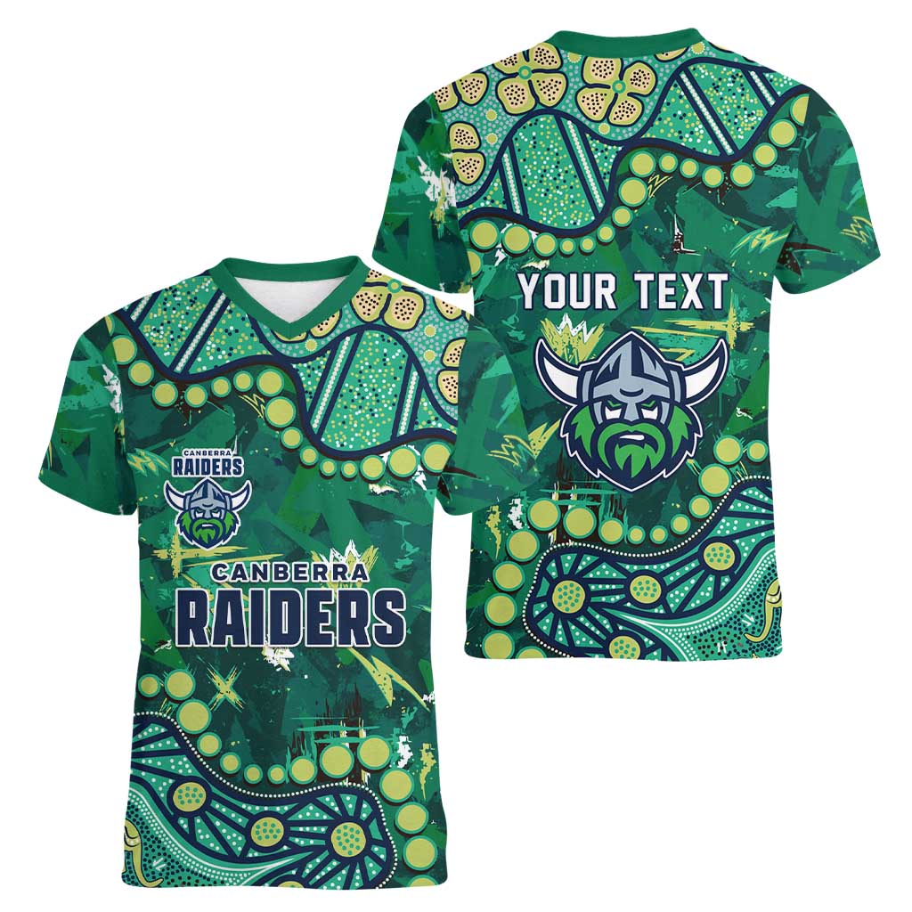 Personalized Canberra Raiders Women V-Neck T-Shirt Aboriginal Pattern with Graffiti Style Design