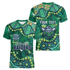 Personalized Canberra Raiders Women V-Neck T-Shirt Aboriginal Pattern with Graffiti Style Design