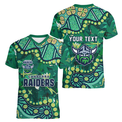 Personalized Canberra Raiders Women V-Neck T-Shirt Aboriginal Pattern with Graffiti Style Design