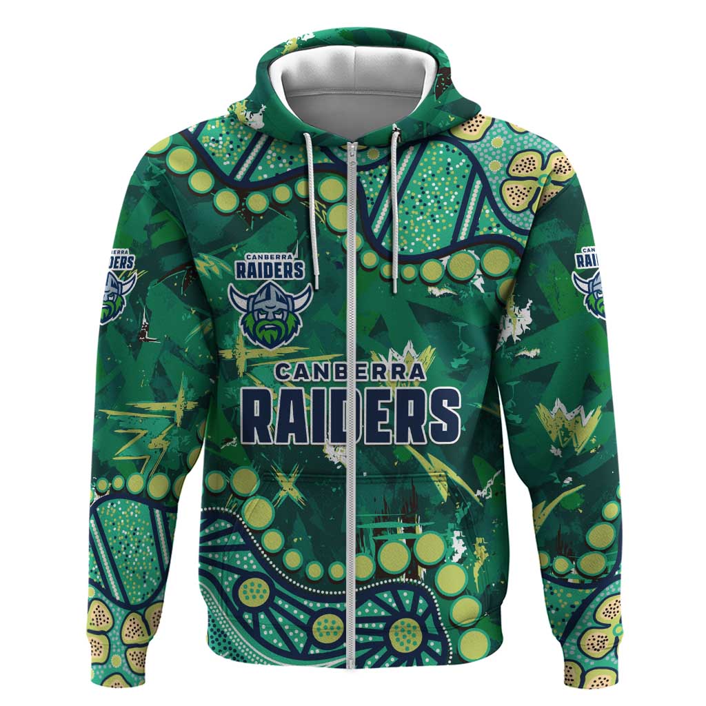 Personalized Canberra Raiders Zip Hoodie Aboriginal Pattern with Graffiti Style Design