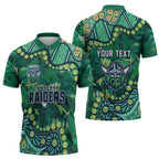 Personalized Canberra Raiders Zipper Polo Shirt Aboriginal Pattern with Graffiti Style Design