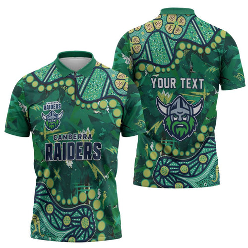 Personalized Canberra Raiders Zipper Polo Shirt Aboriginal Pattern with Graffiti Style Design