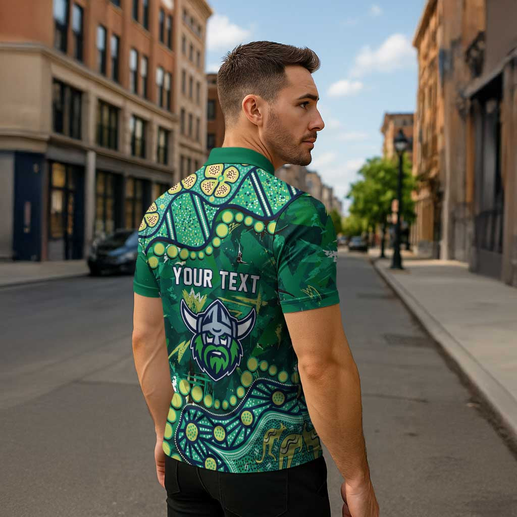 Personalized Canberra Raiders Zipper Polo Shirt Aboriginal Pattern with Graffiti Style Design