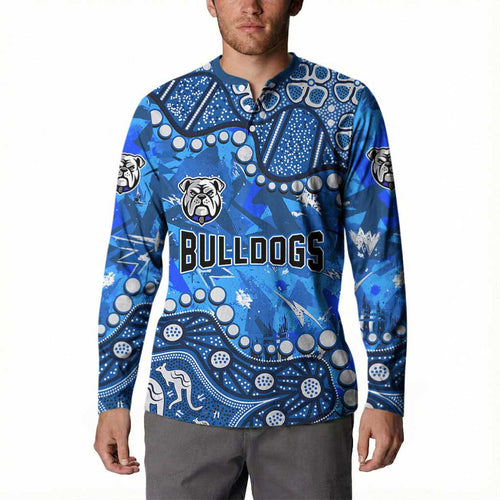 Personalized Canterbury-Bankstown Bulldogs Button Sweatshirt Aboriginal Pattern with Graffiti Style Design