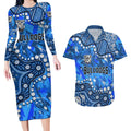 Personalized Canterbury-Bankstown Bulldogs Couples Matching Long Sleeve Bodycon Dress and Hawaiian Shirt Aboriginal Pattern with Graffiti Style Design