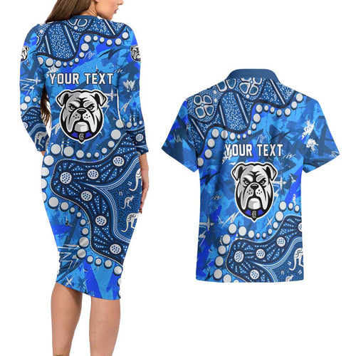 Personalized Canterbury-Bankstown Bulldogs Couples Matching Long Sleeve Bodycon Dress and Hawaiian Shirt Aboriginal Pattern with Graffiti Style Design