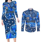 Personalized Canterbury-Bankstown Bulldogs Couples Matching Long Sleeve Bodycon Dress and Long Sleeve Button Shirt Aboriginal Pattern with Graffiti Style Design