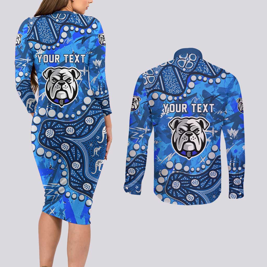 Personalized Canterbury-Bankstown Bulldogs Couples Matching Long Sleeve Bodycon Dress and Long Sleeve Button Shirt Aboriginal Pattern with Graffiti Style Design